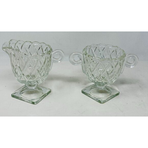Indiana Pretzel Depression Glass Clear Creamer & Sugar Set - Picture 1 of 10